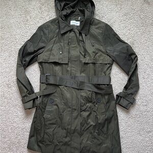 Calvin Klein Dark Green Hooded Trench Coat